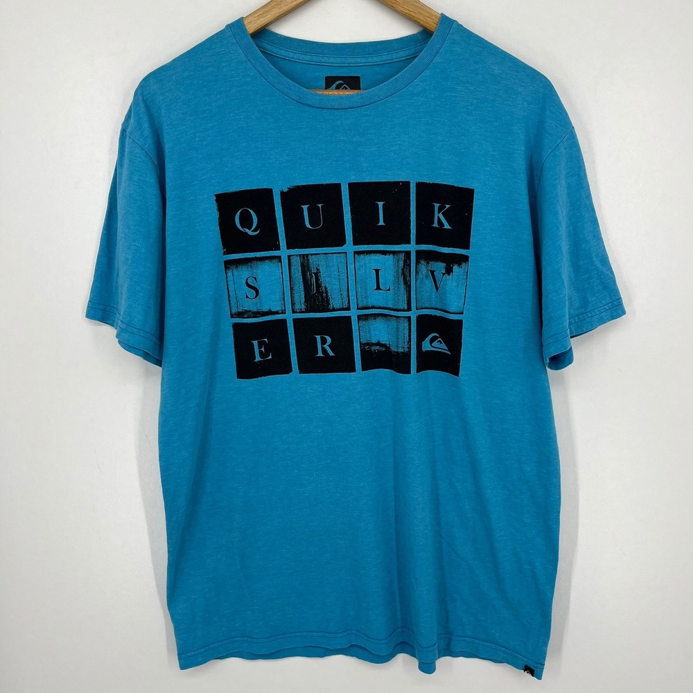 Quiksilver Mens Slim Fit Blue Graphic T-Shirt Short Sleeve Cotton Blend L Large